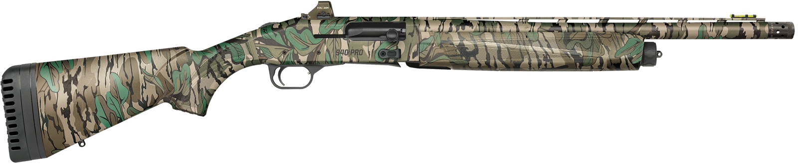 Mossberg 85169 940 Pro Turkey 12 Gauge 4+1 3" 18.50", Mossy Oak Greenleaf, Optic Cut Rec, Self-Draining Synthetic Stock with Adj. Shims, HiViz CompSight Fiber Optic Sight, Includes Holosun Red Dot