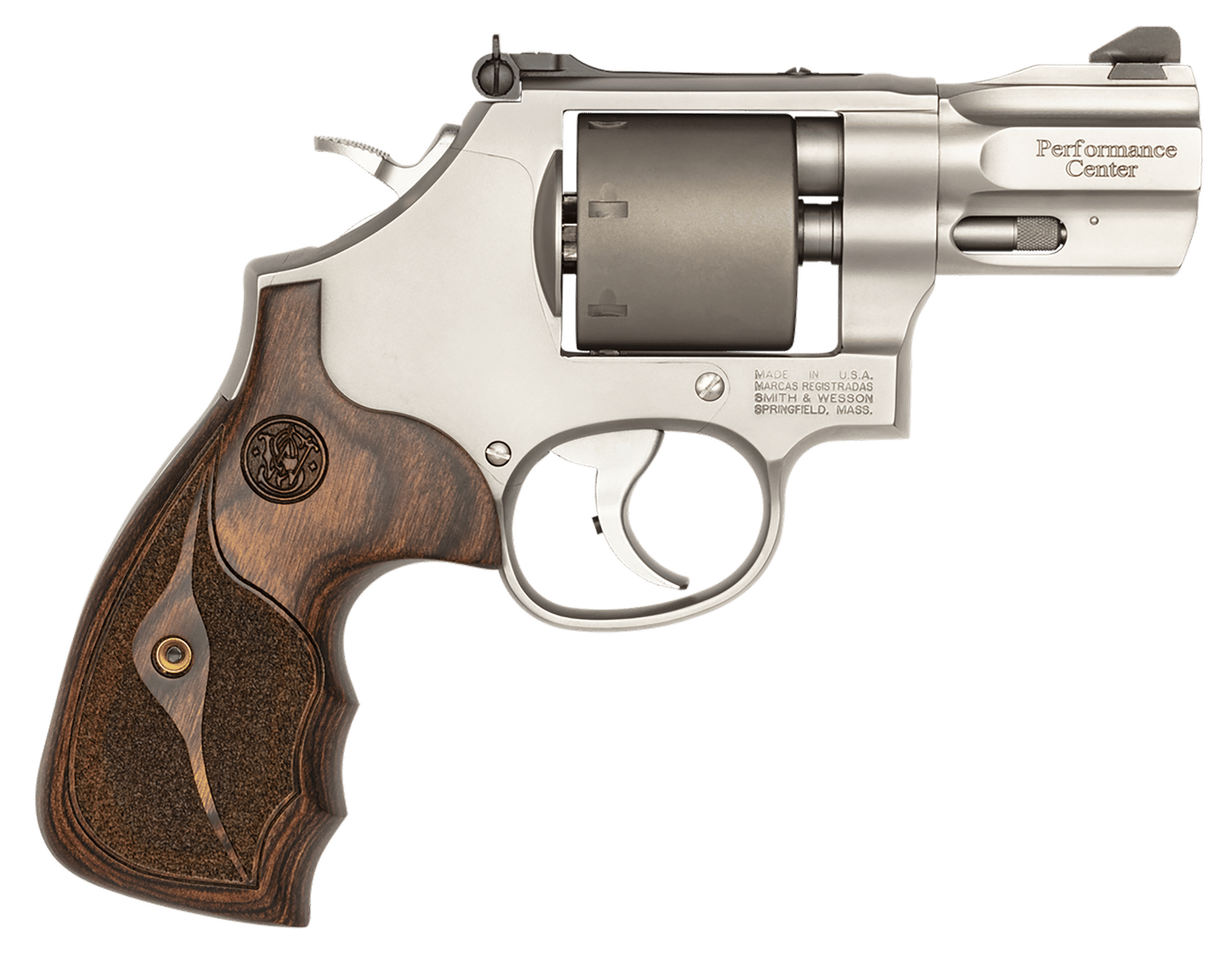 Smith & Wesson 10227 Performance Center Model 986 9mm Luger 7rd 2.50" Stainless Steel Barrel with Recessed Crown, Unfluted Cylinder, Stainless Steel Frame with Custom Wood Grip Includes Moon Clips