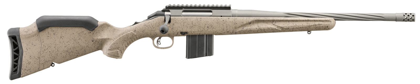 Ruger 46926 American II Ranch Full Size 6mm ARC 10+1 16.10" Cobalt Cerakote Spiral Fluted Threaded Barrel & Alloy Steel Receiver w/Picatinny Rail, Flat Dark Earth Splatter Adj LOP Synthetic Stock