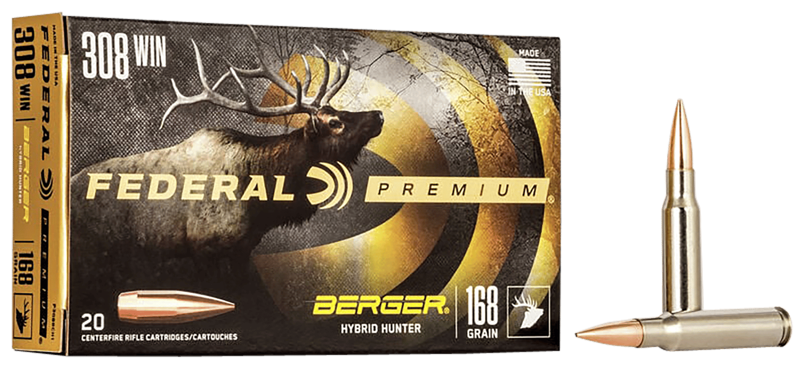 Federal P308BCH1 Premium  308Win 168gr Berger Hybrid Hunter 20 Per Box/10 Case