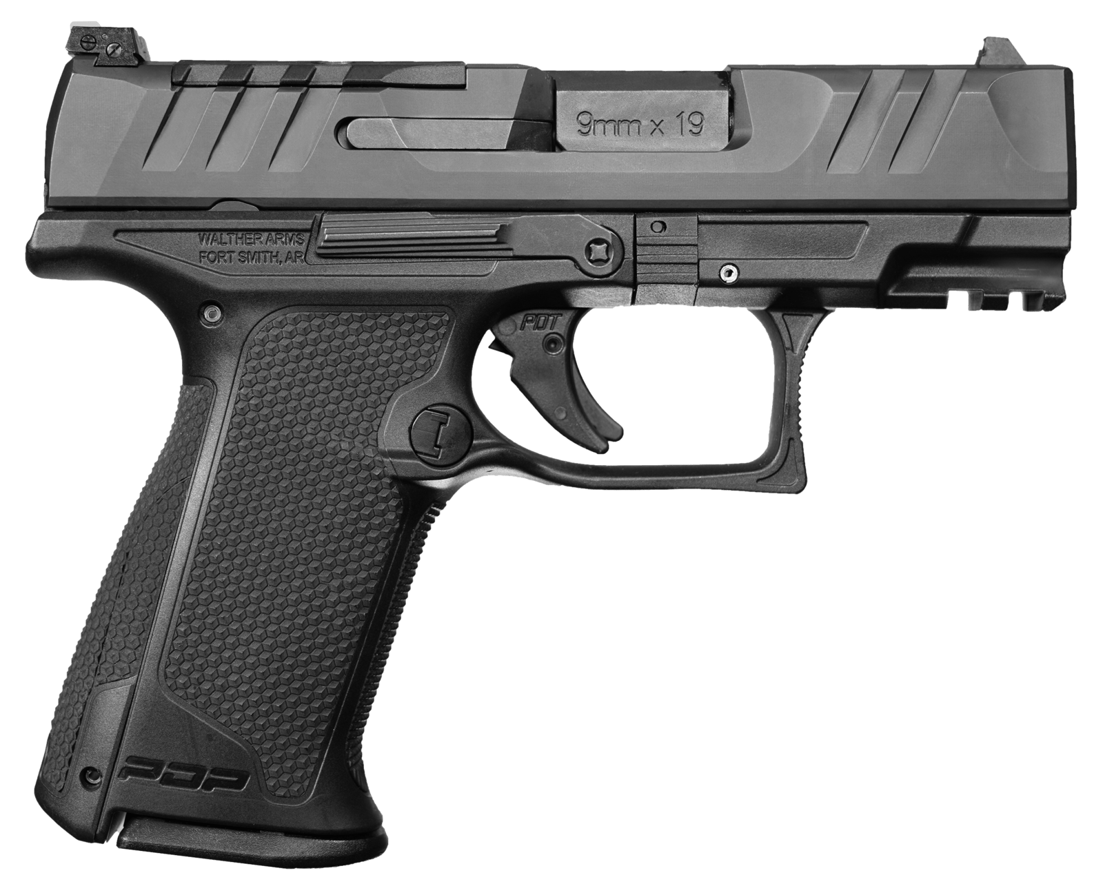 Walther Arms 2871823 PDP F-Series 9mm Luger 10+1 3.50" Black Steel Barrel, Black Optic Ready/Serrated Slide, Black Polymer Frame w/Picatinny Rail, Black Performance Duty Texture Grips, Ambidextrous