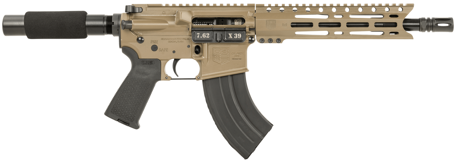 Diamondback DB1915O061 DB15  7.62x39mm 28+1 10", FDE, Carbon Lower, 9" M-LOK Handguard, Black Padded Buffer Tube/Magpul Grip