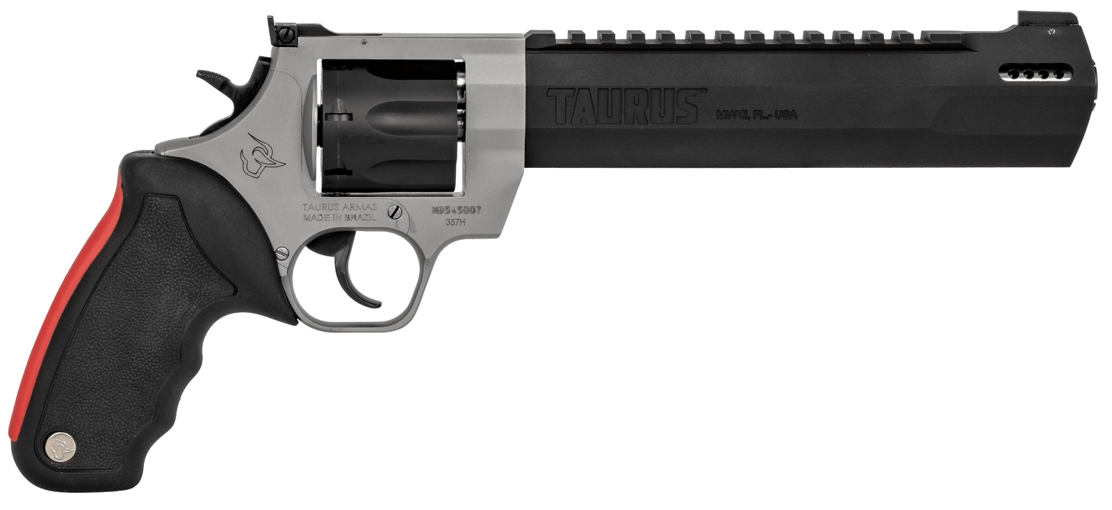 Taurus 2357085RH Raging Hunter  357 Mag 7rd 8.38" Matte Black Oxide Cylinder & Barrel Matte Stainless Steel Frame Black Rubber with Integrated Red Cushion Insert Grip