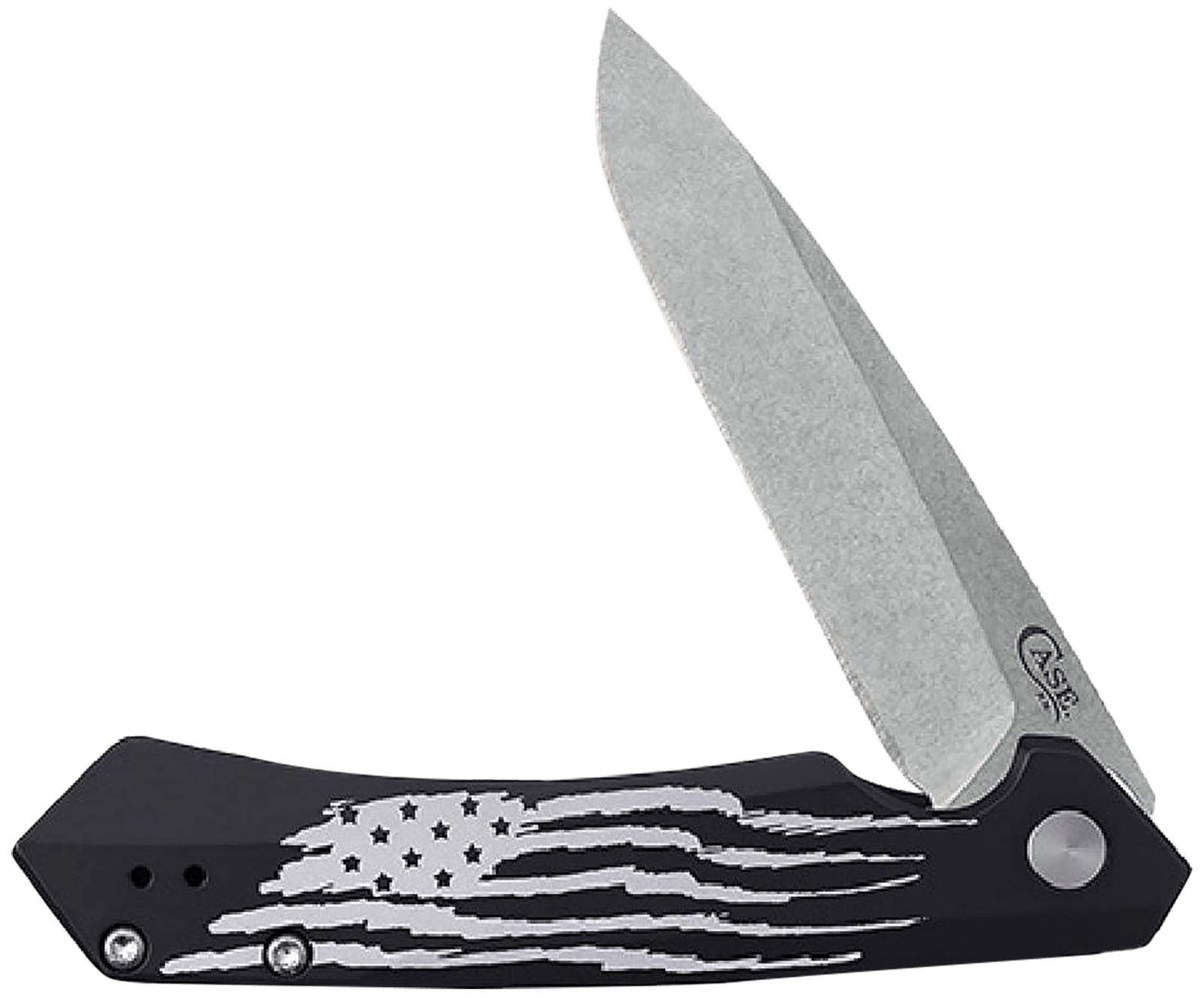 Case 10857 Kinzua  Folding Spear Point Plain Stonewashed S35VN SS Blade, Black Anodized w/US Flag Aluminum Handle