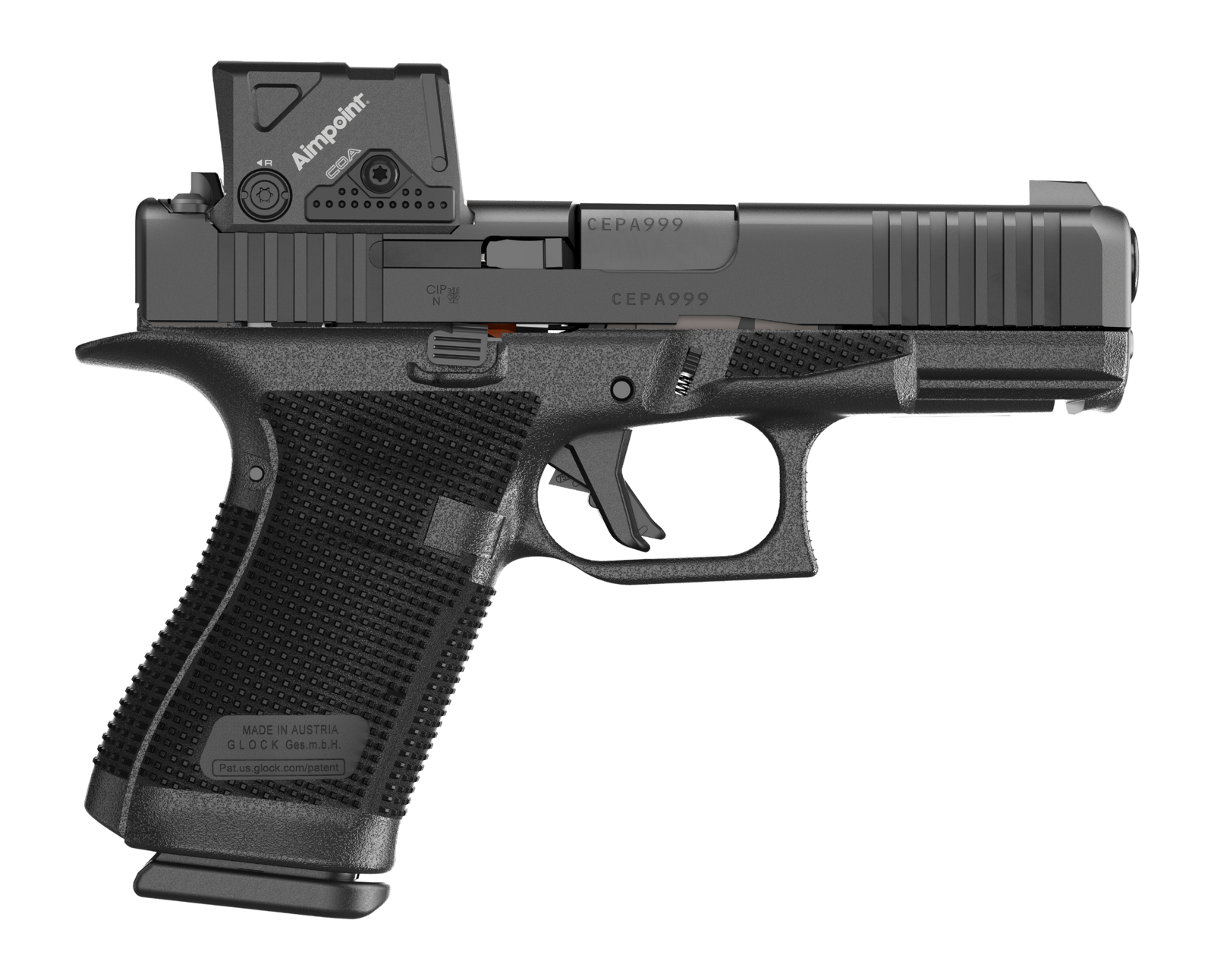Glock P61950B01DC8A3 G19 Gen6 w/Aimpoint 9mm Luger 10+1 4.02" Black GMB Barrel, Black Steel Serrated w/Optic Slide, Black Polymer Frame w/Accessory Rai,l Interchangeable Backstrap Grip, Aimpoint COA 3