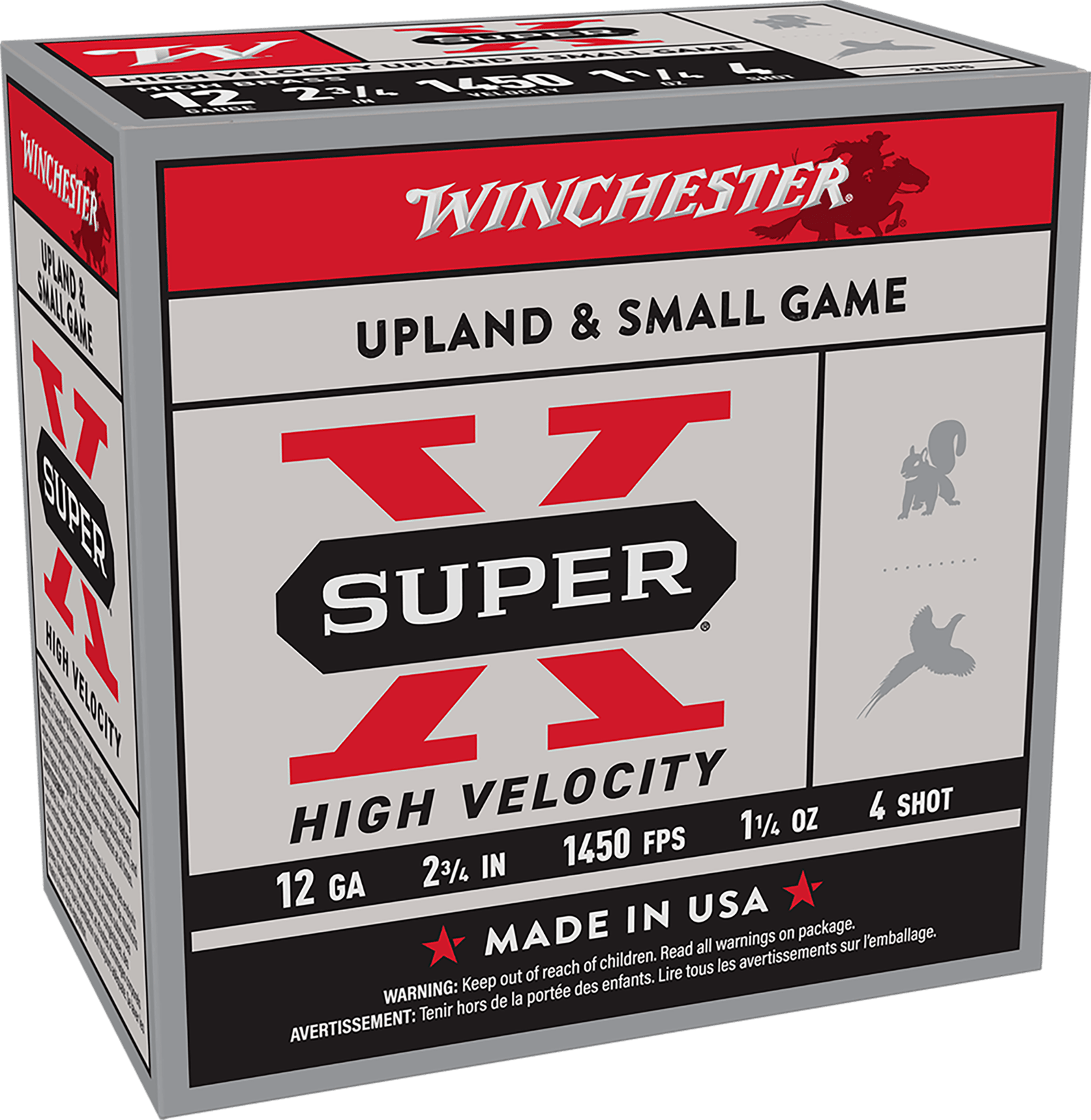 Winchester Ammo X12HV4 Super X High Velocity 12Gauge 2.75" 1 1/4oz 4Shot 25 Per Box/10 Case