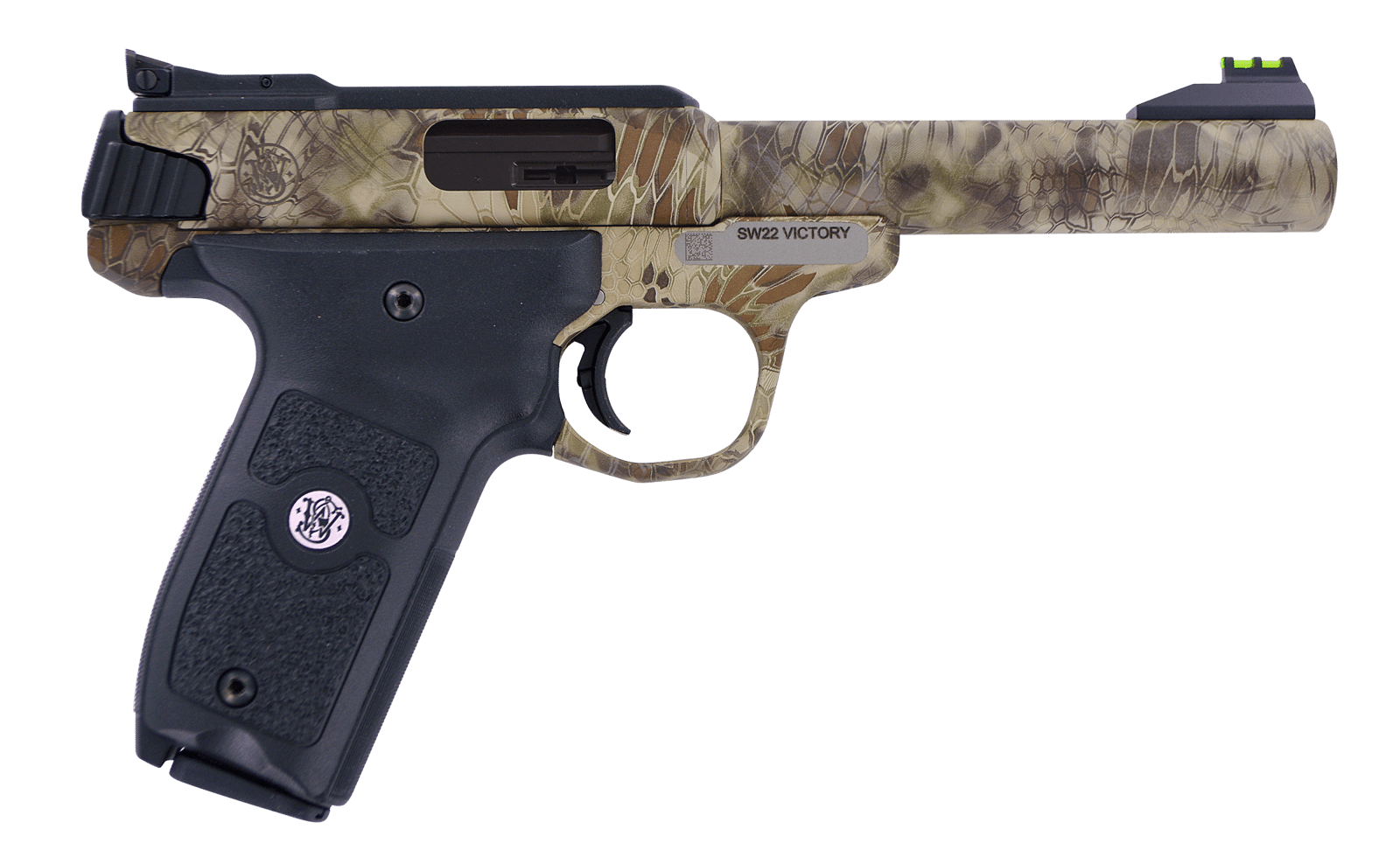 Smith & Wesson 10297 SW22 Victory Full Size Frame 22 LR 10+1 5.50" Kryptek Highlander Match Grade Steel Barrel & Frame, Black Textured Grip, Thumb Safety