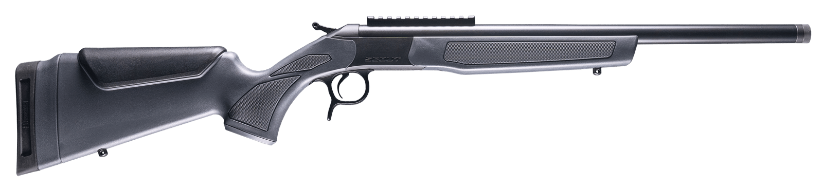 CVA CR4446 Scout  Compact 300 Blackout 1rd 16.50" Blued Threaded Barrel, Blued Picatinny Rail Receiver, Stealth Gray Fixed Synthetic Stock