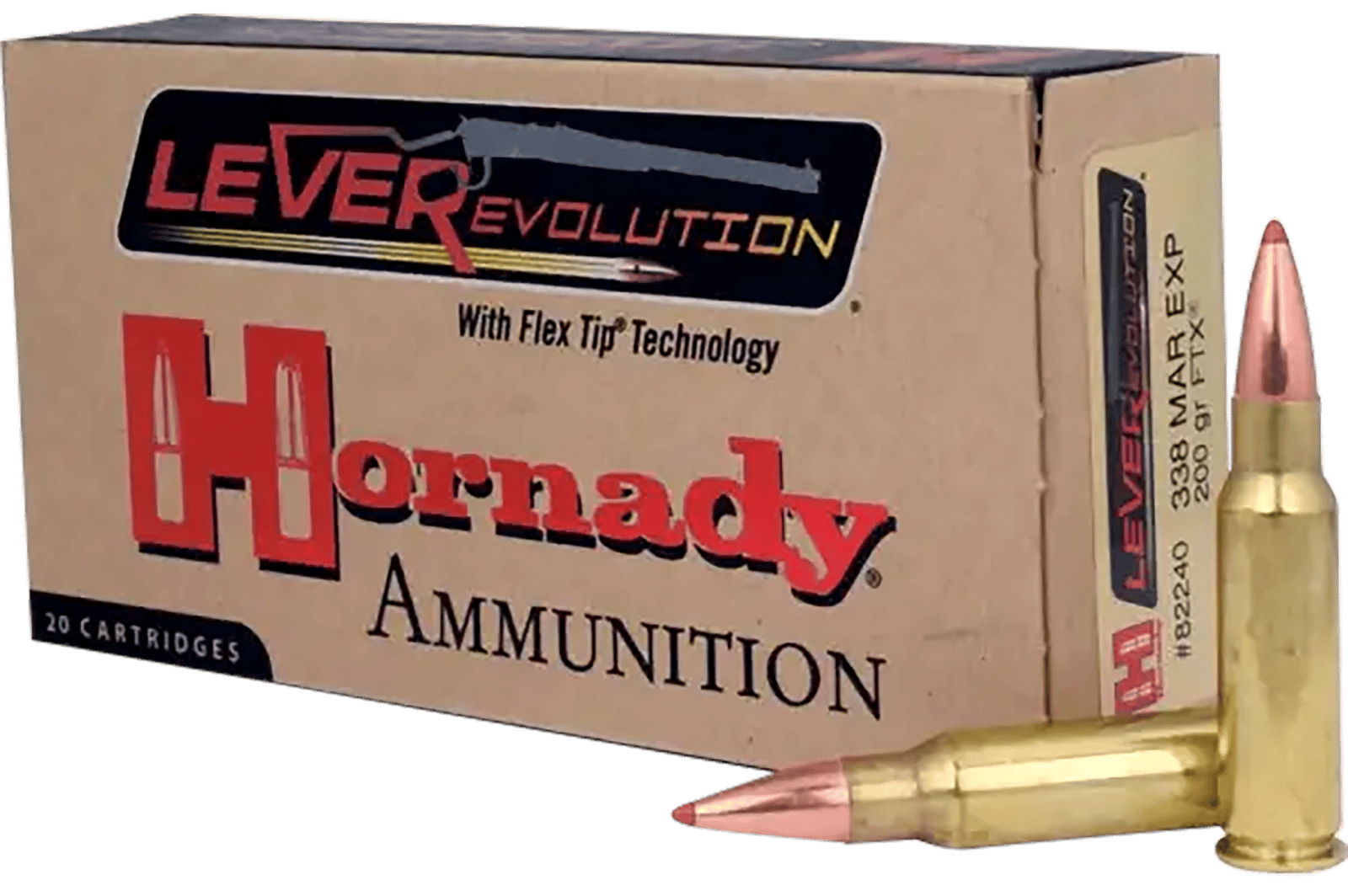 Hornady 82240 LEVERevolution  338MarlinExpress 200gr Flex Tip eXpanding 20 Per Box/10 Case