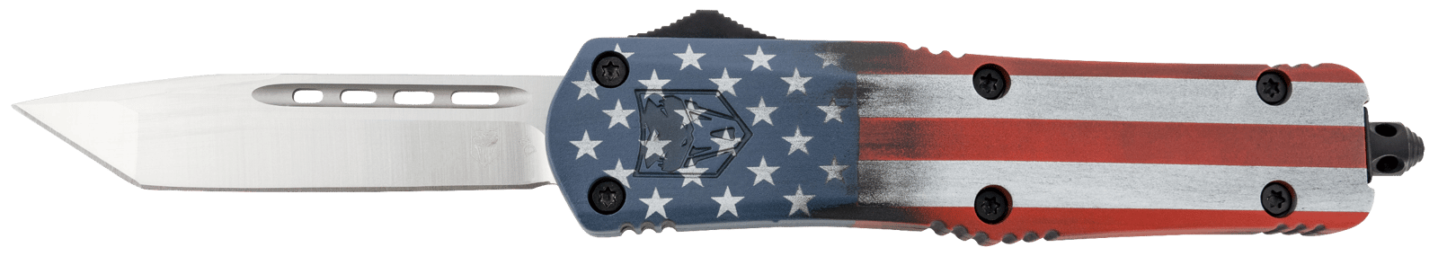 CobraTec Knives MCUSAFS3TNS FS-3 American Flag Medium 3" OTF Tanto Plain Satin D2 Steel Blade, 5" US Flag Aluminum Cerakoted Handle