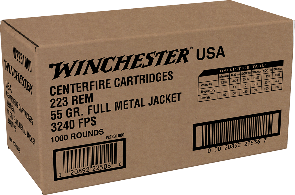 Winchester Ammo W2231000 USA  223Rem 55gr Full Metal Jacket 1000rds *Sold by Case