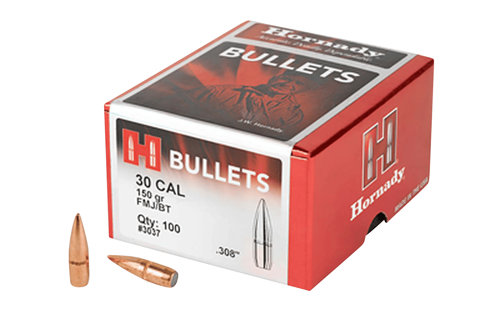 Hornady 3037 Traditional  30 Cal .308 150 gr Full Metal Jacket Boat Tail 100 Per Box/ 15 Case