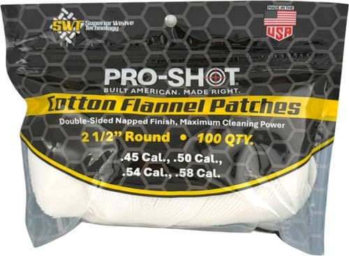 PRO SHOT CLEANING PATCH COTTON FLANNEL .45-.58 2 1/2" 100CT