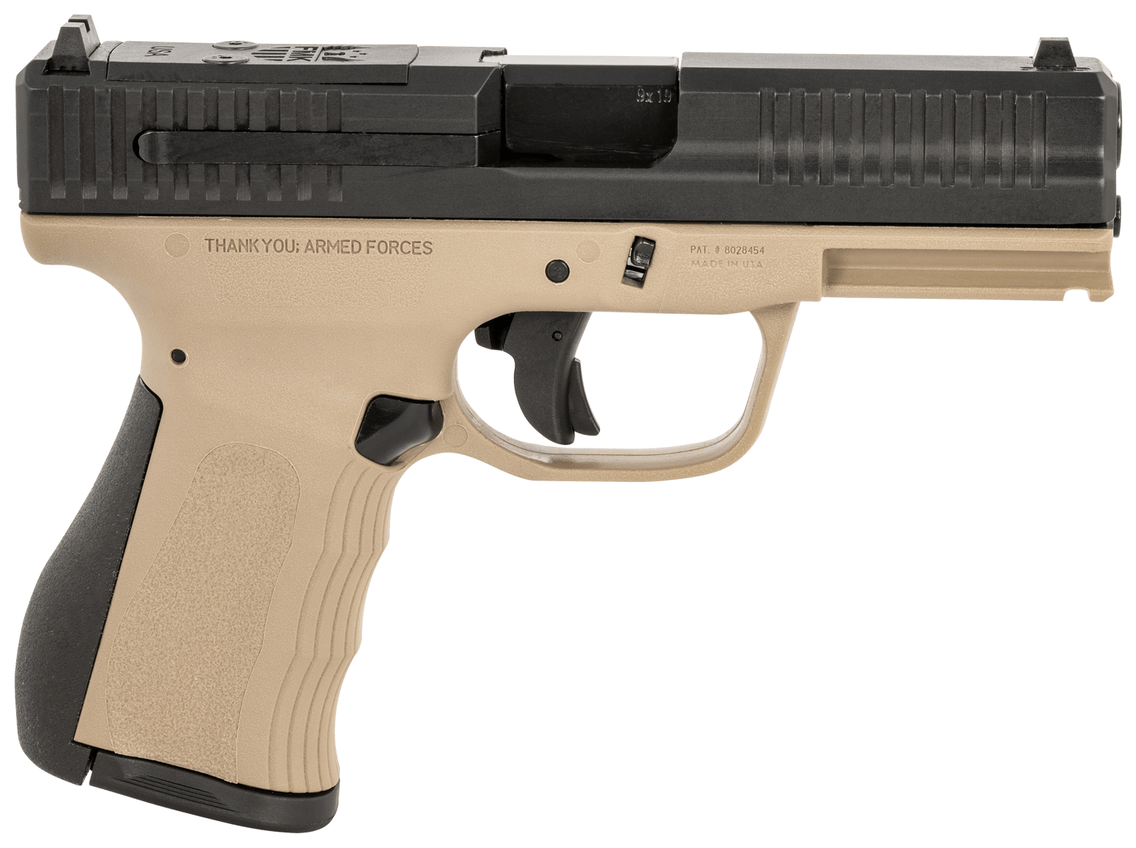 FMK FMKG49DE G3  9mm Luger 14+1 4" Stainless Steel Barrel, Black Optic Cut/Serrated Carbon Steel Slide Flat Dark Earth Polymer Frame w/Picatinny Rail, Black Backstrap Grip