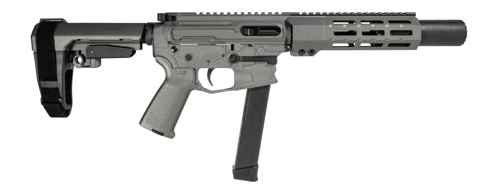 Shark Coast Tactical SCC06759SPGY9 Sneeky Pete 9mm Luger 30+1 5.50" Black Melonite Threaded Barrel, Gray Cerakote, SB Tactical SBA3 Brace