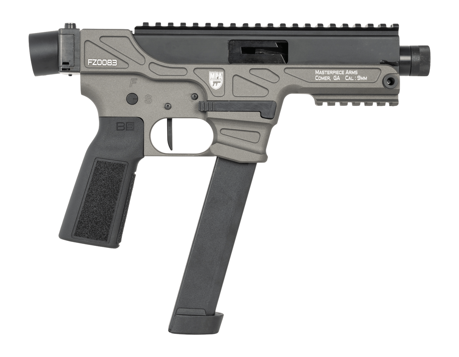 MasterPiece Arms 30K 30K  9mm Luger 30+1 4.50" Black Threaded Barrel, Aluminum Receiver w/Picatinny Rail, Black B5-P22 Grip
