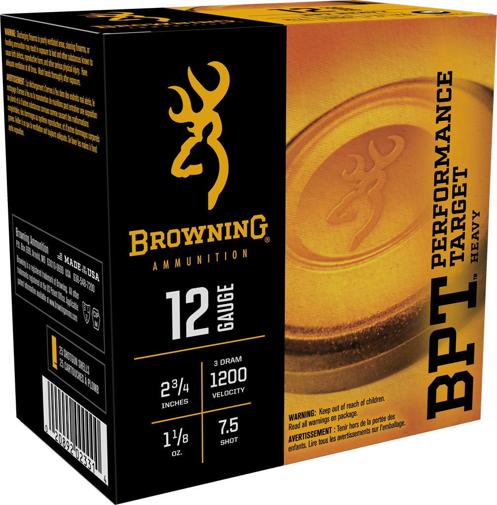 Browning Ammo B193621227 BPT Performance Target Heavy 12Gauge 2.75" 1 1/8oz 7.5Shot 25 Per Box/10 Case
