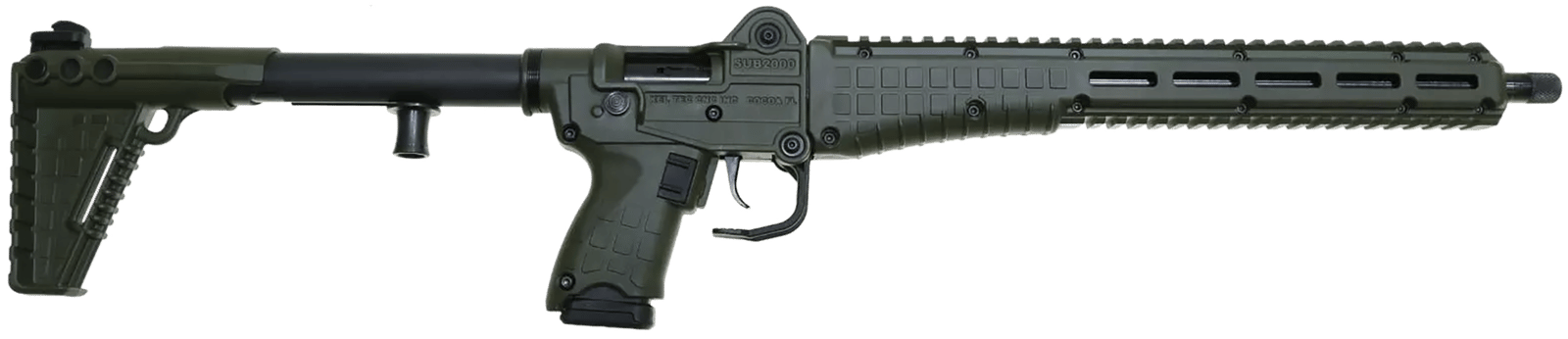 Kel-Tec SUB2K9GLKGRN SUB2000 Gen3 9mm Luger 15+1 16.15" Black Steel Threaded Barrel, Green Picatinny Rail Aluminum Receiver, M-LOK Handguard, Green Synthetic Folding Stock, Black Polymer Grip