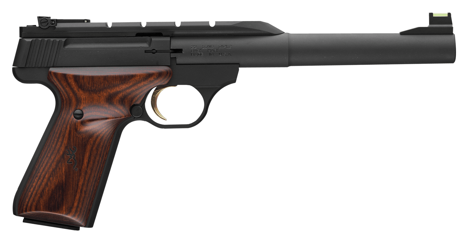 Browning 051499490 Buck Mark Hunter 22 LR 10+1 7.25" Tapered Bull Barrel, Matte Black Optic Ready/Serrated Steel Slide, Matte Black Aluminum Frame, Laminate Cocobolo Grips