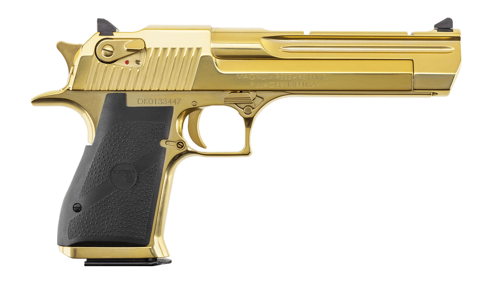 Magnum Research DE44CAG Desert Eagle Mark XIX *CA Compliant 357 Mag 9+1 6" Accessory Rail Barrel, Gold Zirconium Nitride Serrated Slide & Frame