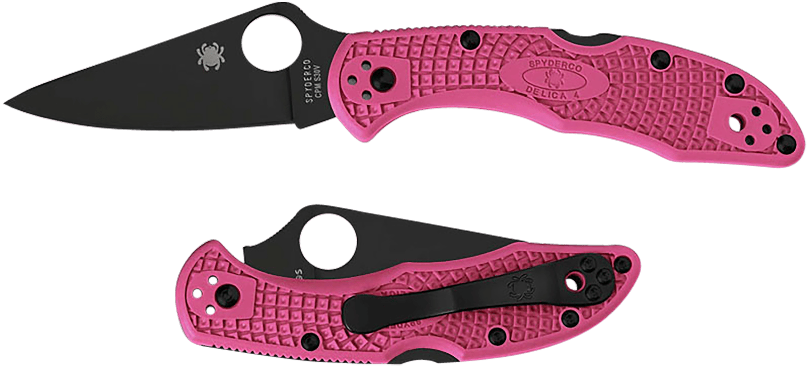 Spyderco C11FPPNS30VBK Delica 4 Lightweight 2.90" Folding Plain Black TiCN CPM S30V SS Blade/Pink Textured w/Black Accents FRN Handle Includes Pocket Clip