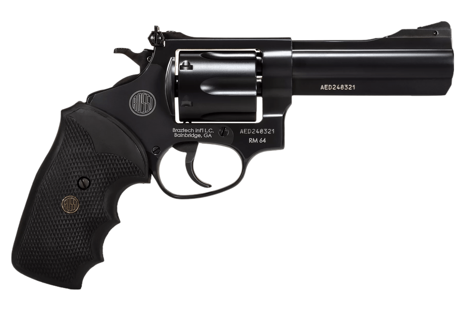 Rossi 2RM641 RM64  Medium Frame 357 Mag 6 Shot, 4" Black Steel Barrel, Cylinder & Frame, Black Textured Rubber Grip, Hammer Block Safety