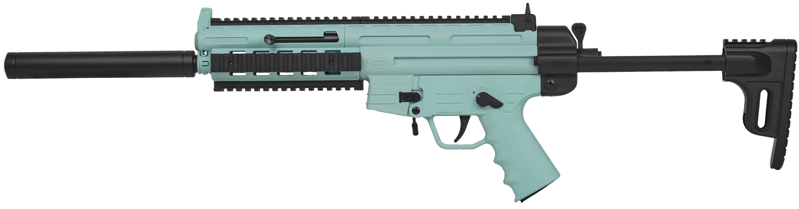 ATI GERGGSG1610M GSG-16  22LR 10+1 16.25" Black Non-Threaded Barrel, Mint Green Picatinny Rail Polymer Receiver, M-LOK Handguards, Collapsible w/Storage Compartment Black Synthetic Stock, Mint Polymer