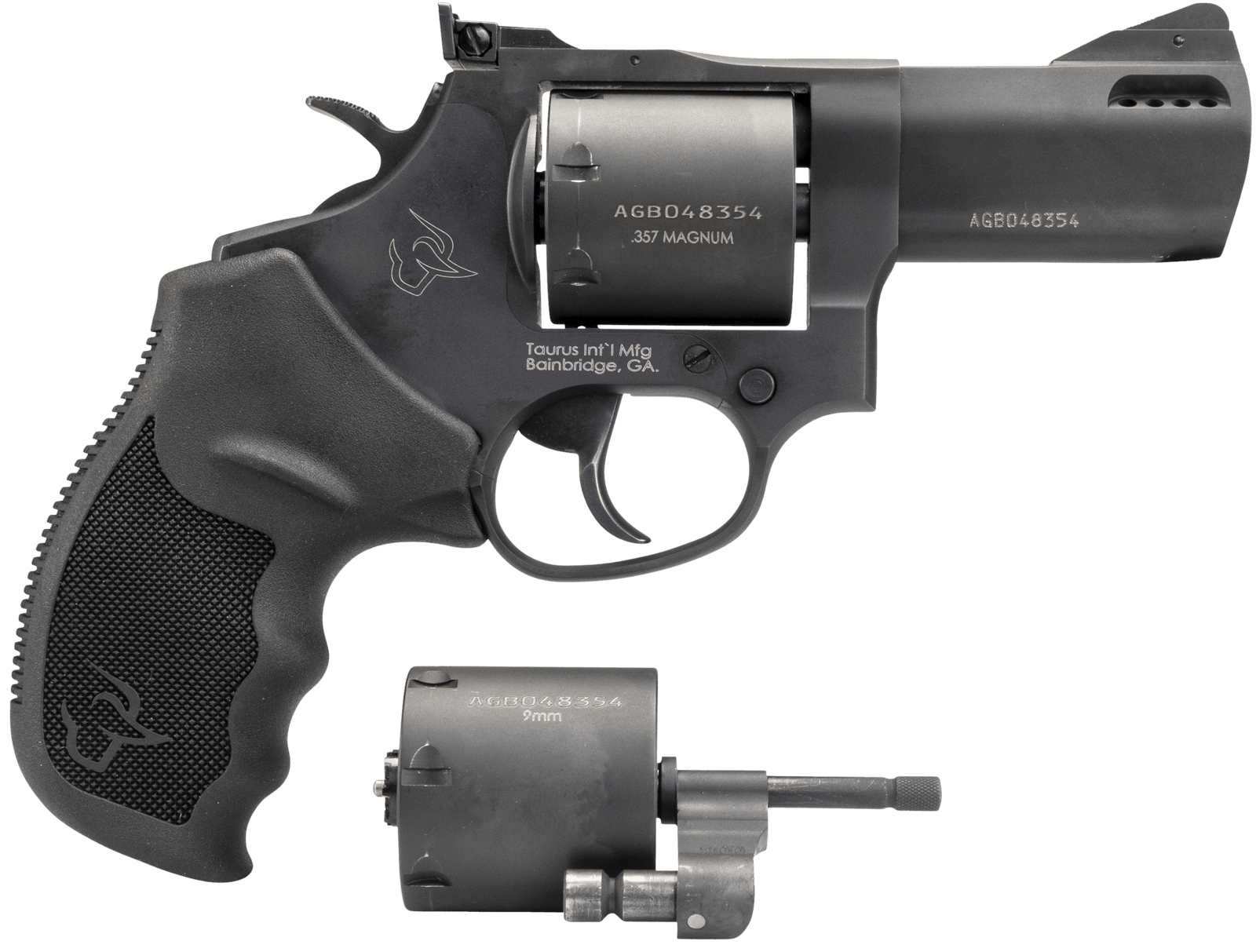Taurus 2-692031 692  Medium 38 Special +P/357 Mag/9mm Luger 7 Shot 3" Matte Black Ported Barrel, Cylinder & Frame, Black Ribber Grip, Transfer Bar Safety, Exposed Hammer, 2 Cylinders