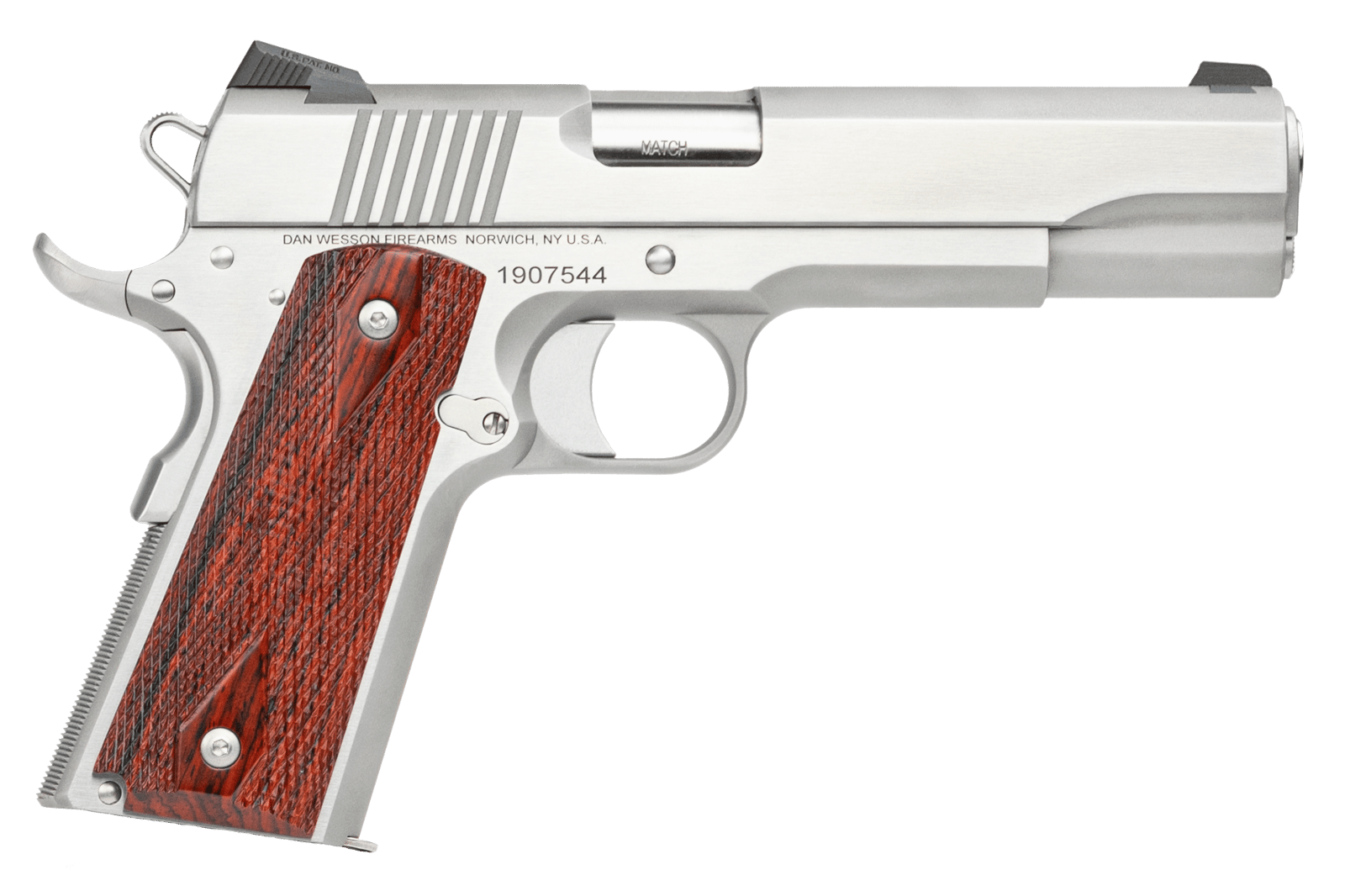 Dan Wesson 01889 Razorback  10mm Auto Caliber with 5" Match Grade Barrel, 8+1 Capacity, Overall Stainless Steel Finish, Beavertail Frame, Serrated Brushed Slide & Cocobolo Grip