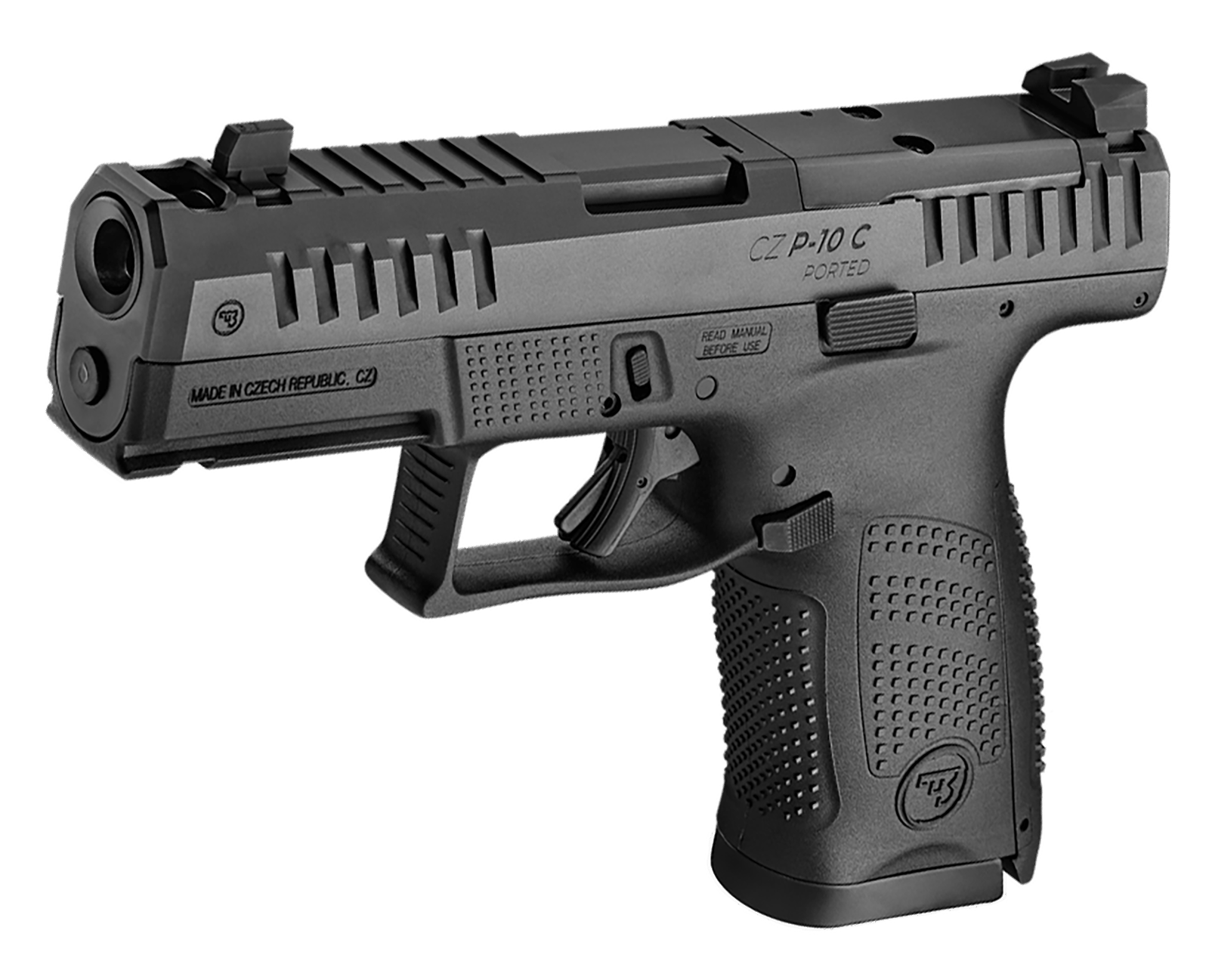 CZ-USA 01578 P-10 C  Compact Frame 9mm Luger 10+1 4.02" Black Nitride Barrel, Black Nitride Steel Optic Ready/Serrated Slide, Black Polymer Frame w/Accessory Rail, Interchangeable Backstrap Grip