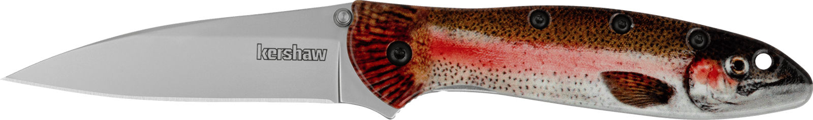 Kershaw 1660TROUT Leek Trout EDC 3" Folding Drop Point Plain Bead Blasted 14C28N Steel Blade, Rainbow Trout w/UFI Coating Aluminum Handle