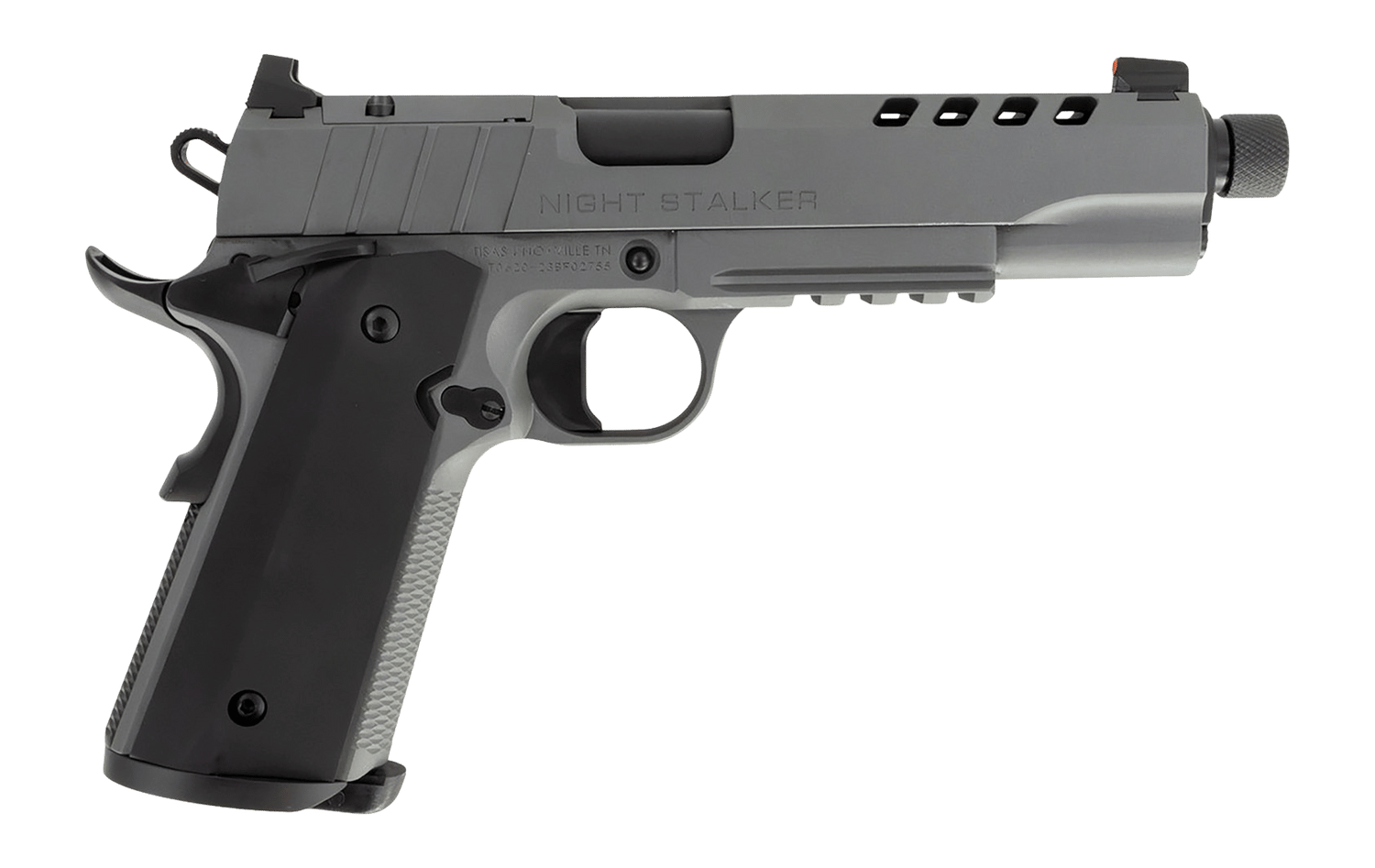 Tisas Arms 10100556 1911 Night Stalker SF 45 ACP 8+1 5.11" Black Threaded Barrel, Gray Cerakote Carbon Steel Lightening Cut/Serrated Slide, Gray Cerakote Carbon Steel Frame w/Beavertail & Picatinny Ra