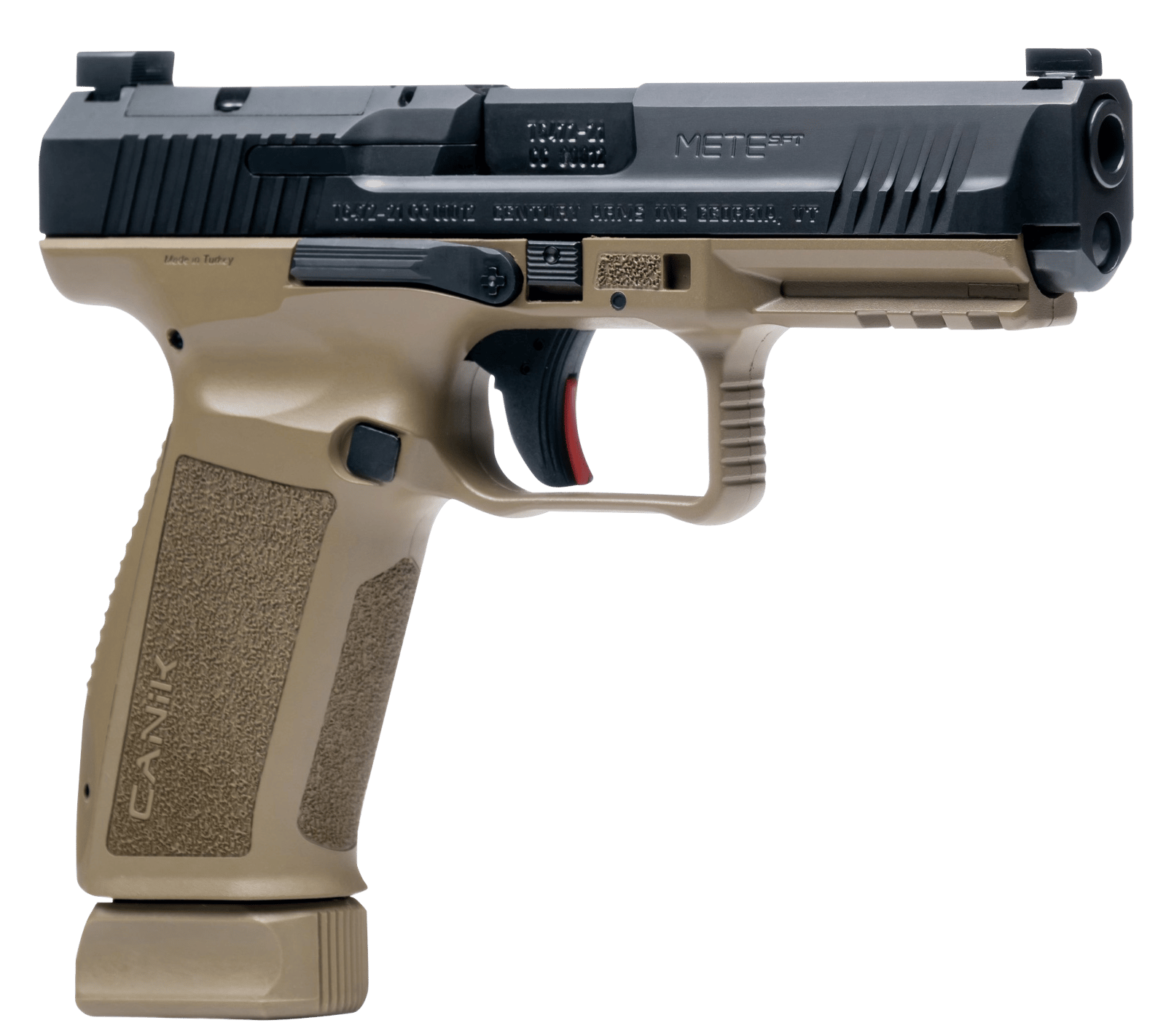 Canik HG5636N Mete SFT Full Size Frame 9mm Luger 20+1/18+1, 4.46" Black Match Grade Barrel, Black Nitride Serrated Steel Slide, Flat Dark Earth Polymer Frame w/Picatinny Rail, Ambidextrous