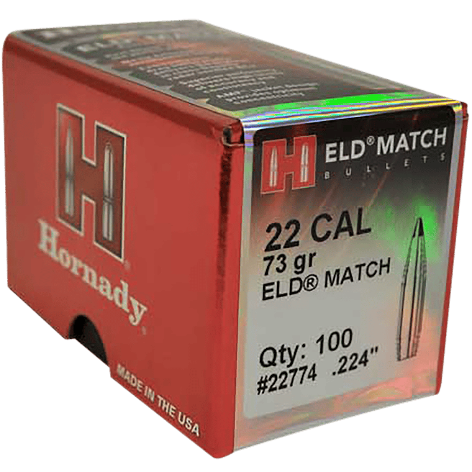Hornady 22774 ELD Match  22 Cal .224 73 gr Extremely Low Drag Match 100 Per Box/ 25 Case