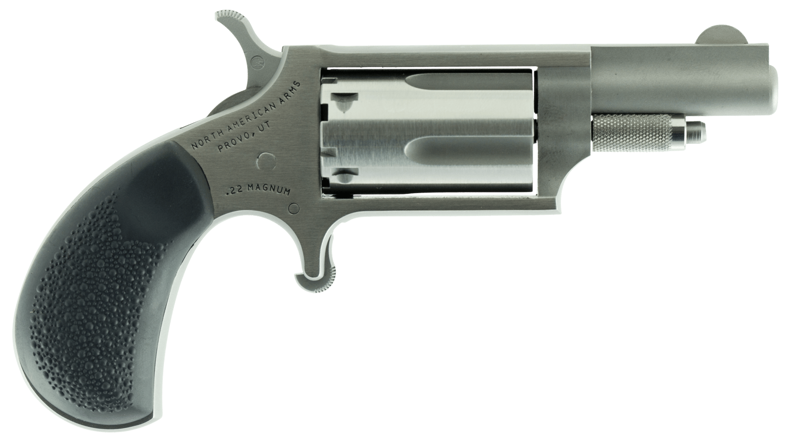North American Arms 22MGRC Mini-Revolver  Sports South Exclusive 22 WMR 5 Shot 1.63" Stainless Steel Barrel, Frame & Cylinder, Black Rubber Grip, Exposed Hammer