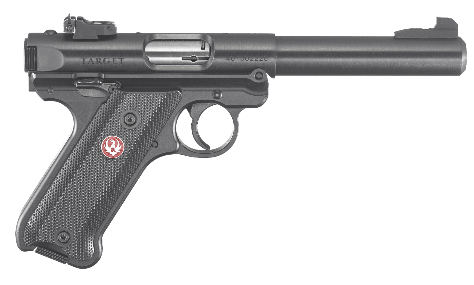 Ruger 40101 Mark IV Target 22 LR 10+1 5.50" Blued Bull Barrel Blued. Blued Aluminum Frame, Drilled & Tapped Receiver, Black Checkered Polymer Grip, Right Hand