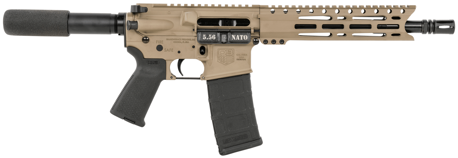 Diamondback DB1915K061 DB15  5.56x45mm NATO 30+1 10" Black Nitride Threaded Barrel, M-LOK Handguard, Flat Dark Earth Aluminum Picatinny Rail Receiver, Black Buffer Tube, Black Magpul Grip, Right Hand