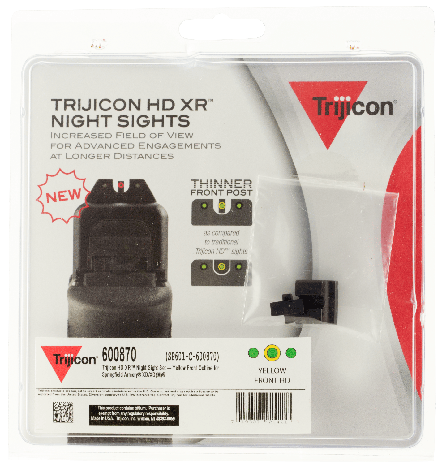 Trijicon 600870 HD XR Night Sights  Green/Tritium Yellow Outline Front Sight-Green Tritium Black Outline Rear Sight Springfield Armory XD/XD-M/XD Mod.2