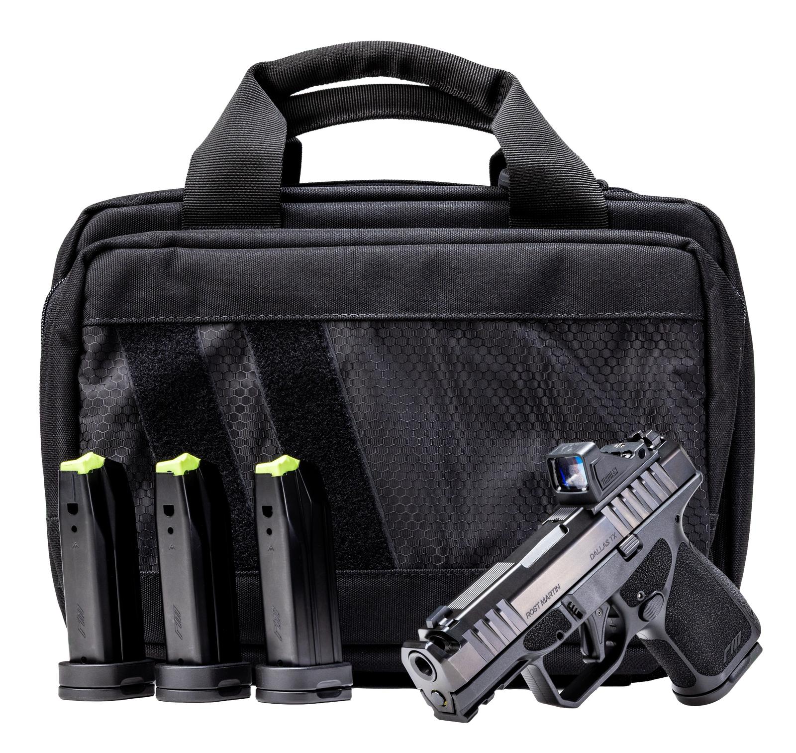Rost Martin RM1SBLKOSP10CA(COMP)-P RM1S Comp Bundle *CA Compliant 9mm Luger 10+1 3.60" Compensated Barrel, Black Nitron Steel Integrated Compensator/Serrated w/Optic Slide, Black Polymer Frame w/Picat