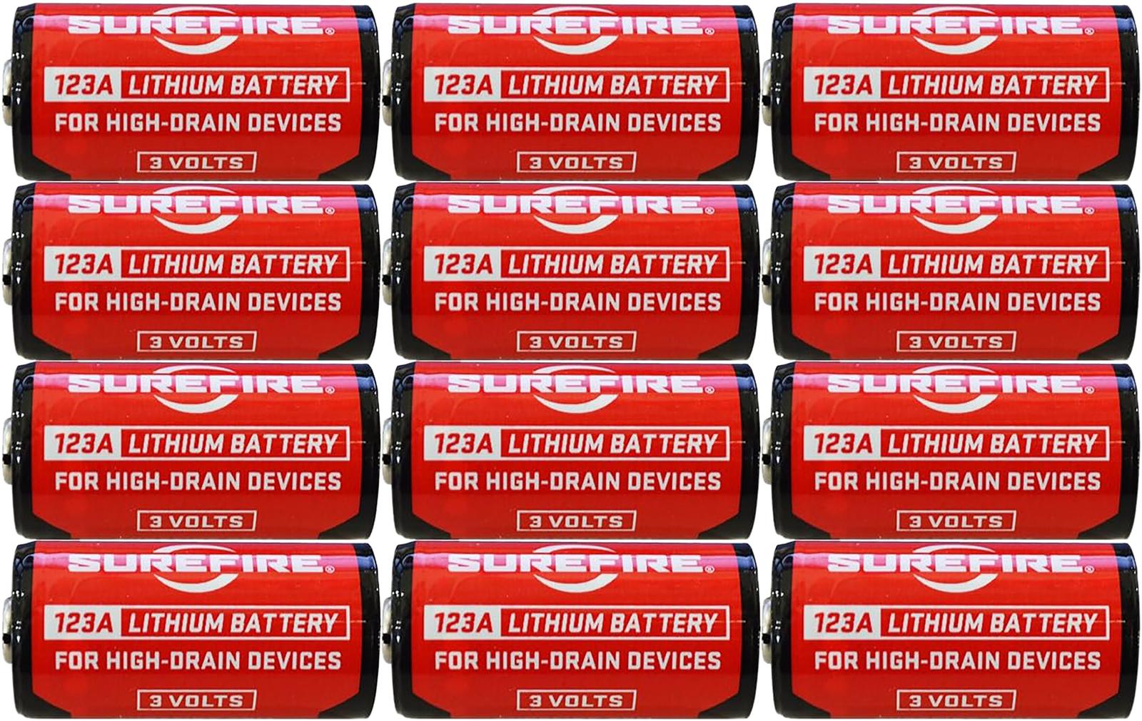SureFire SF12ABBCS 123A Batteries  Red/Black 3.0 Volts 1,550 mAh (12) Single Package Clamshell