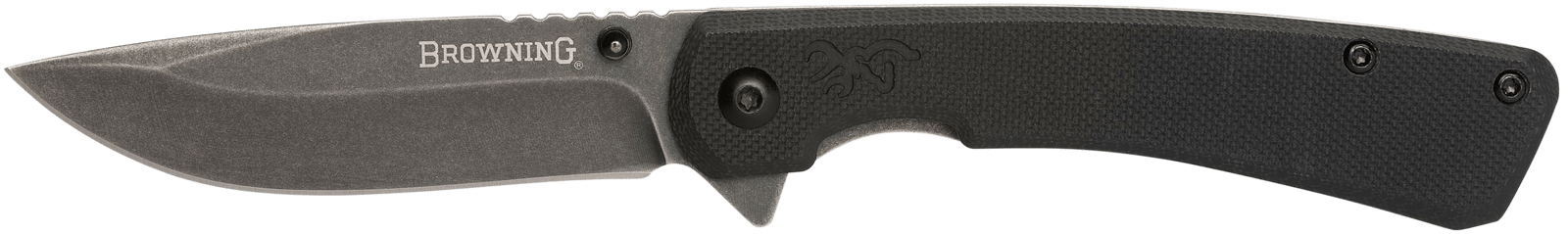 Browning 3220514 Branded Rock  EDC 3" Folding Drop Point Plain Black Stonewashed 7Cr17MoV SS Blade, Black G10 Handle