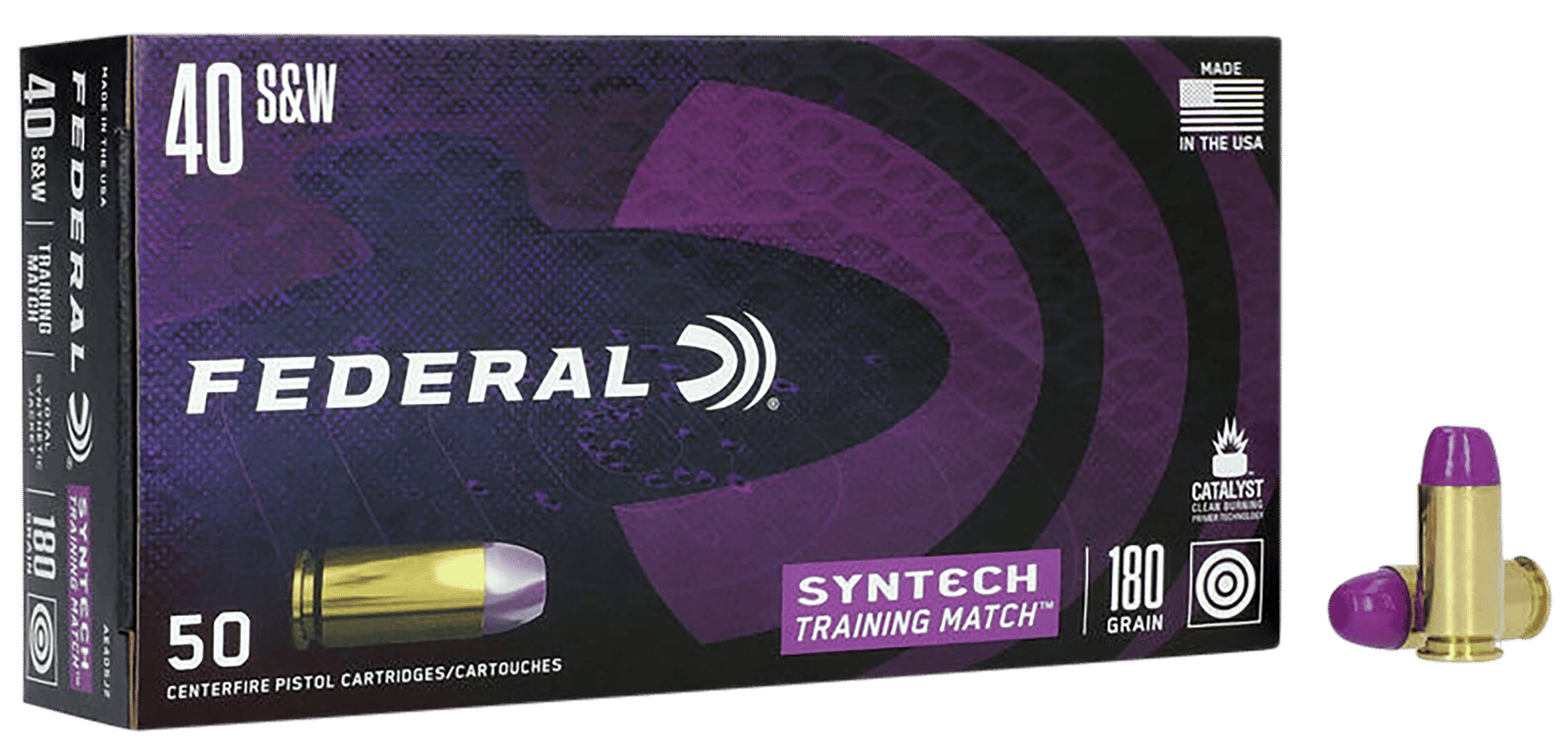 Federal AE40SJ2 Syntech Training Match 40S&W 180gr Total Syntech Jacket Flat Nose 50 Per Box/10 Case