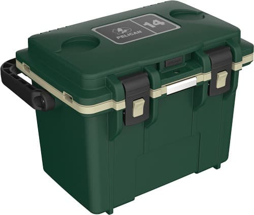 PELICAN COOLERS IM 14 QUART HUNTER GREEN/TAN  DRY STORAGE!