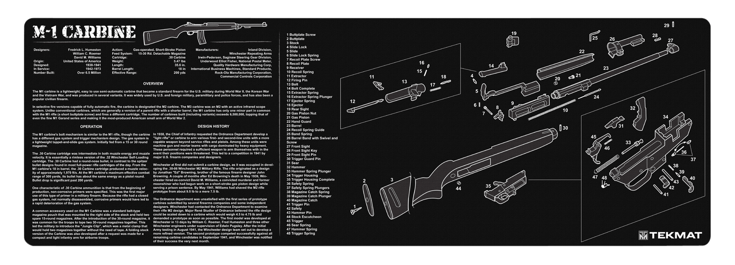 TekMat TEKR36M1CARB M1 Carbine Cleaning Mat Black/White Rubber 12"x36" M1 Carbine Parts Diagram