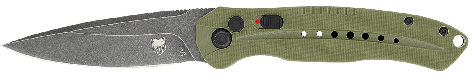 CobraTec Knives ODGDIABLOAUTO Diablo  3.50" Folding Black Stonewashed D2 Steel Blade, 4.75" OD Green Textured G10 Scales Handle