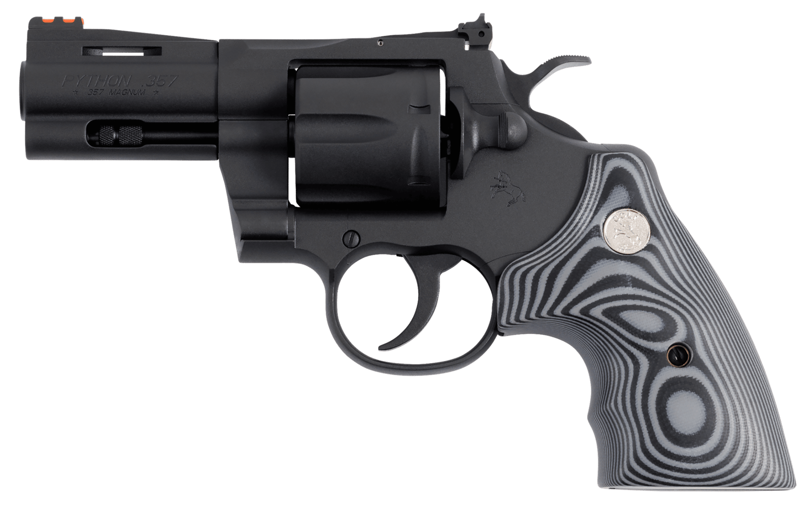 Colt Mfg PYTHONBM3FO Python  357 Mag/38 Special 6 Shot 3" Matte Blued Vent Rib Carbon Steel Barrel, Cylinder & Frame, Black/Gray G10 Grip, Exposed Hammer