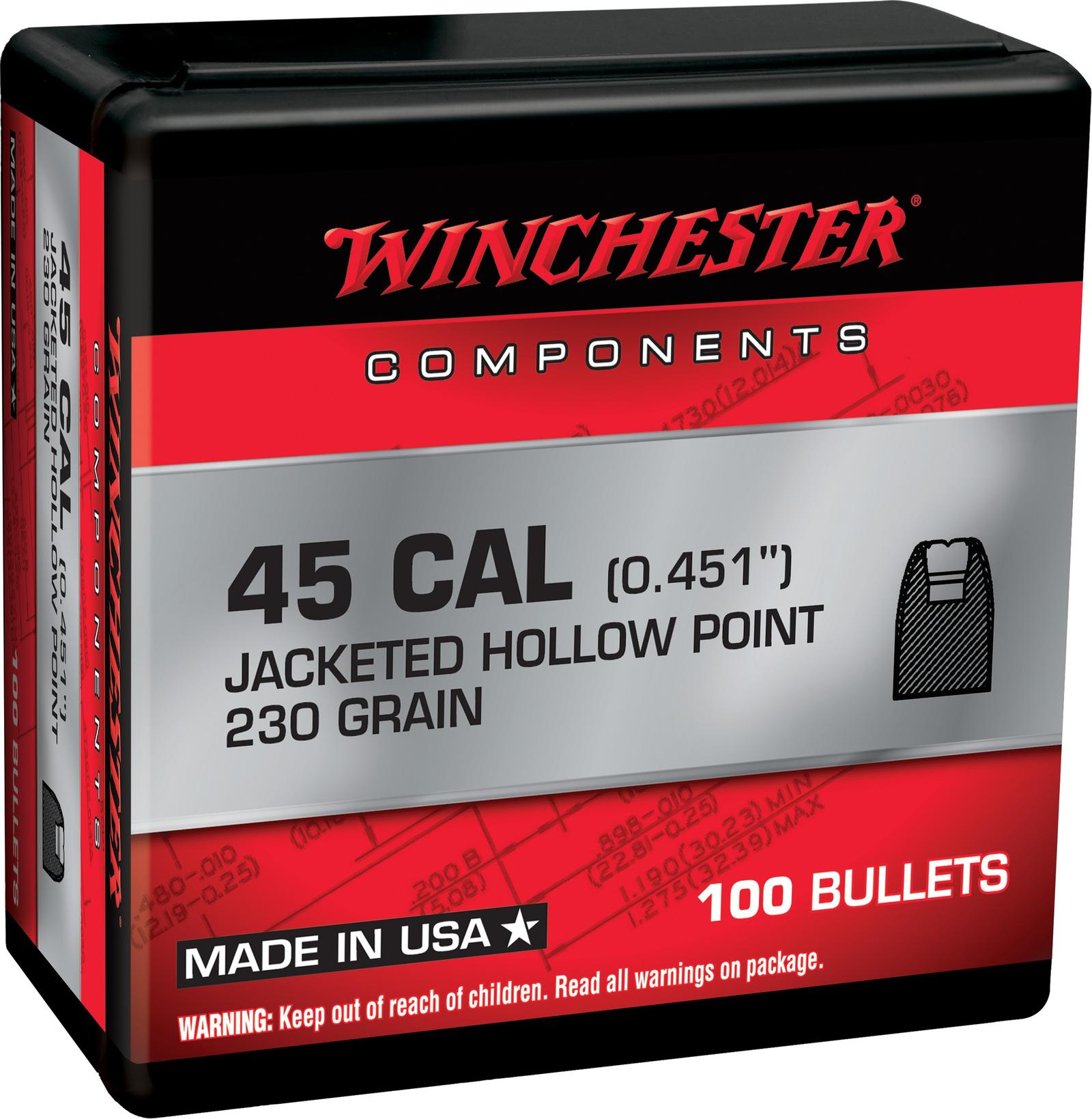 Winchester Ammo WB45HP230X Centerfire Handgun Reloading 45Cal 230gr Jacketed Hollow Point 100 Per Box/10 Case