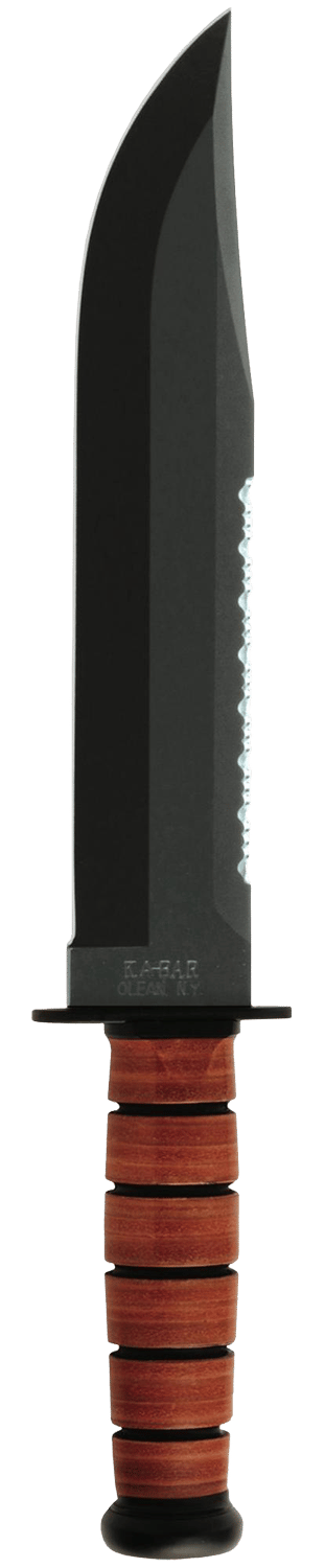 Ka-Bar 2217 Big Brother  9.38" Fixed Clip Point Part Serrated Black 1095 Cro-Van Blade, Brown Leather Handle, Includes Sheath