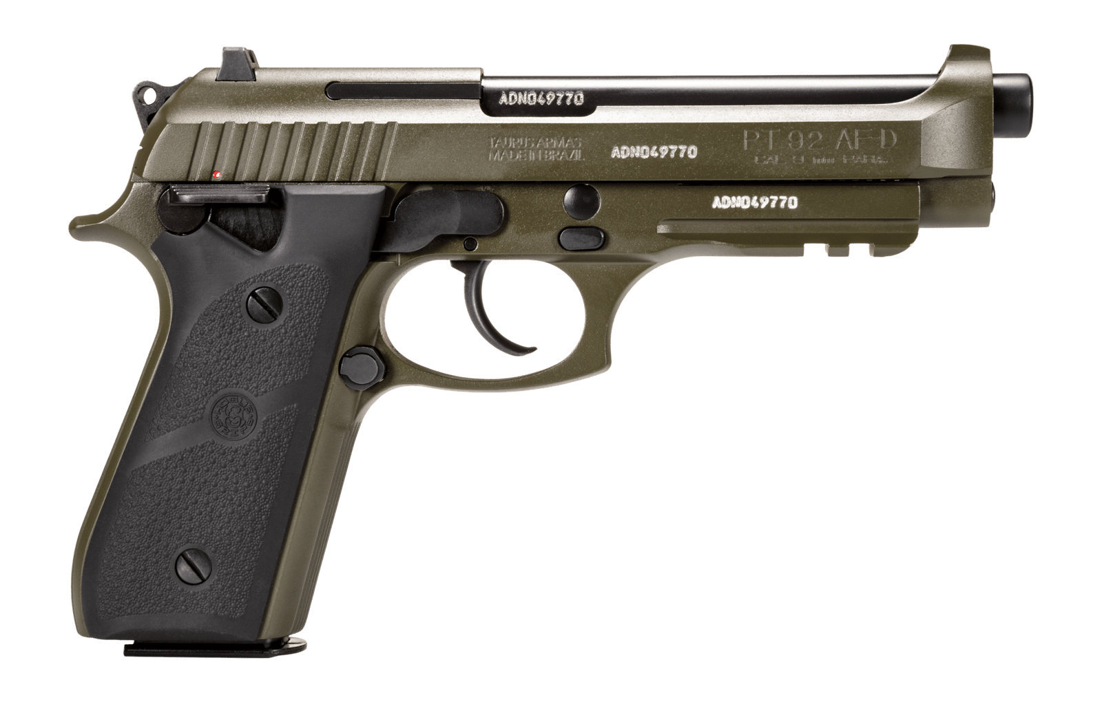 Taurus 1-92015T-H 92  Full Size 9mm Luger 17+1 5" Matte Black Stainless Steel Barrel, OD Green Cerakote Alloy Steel Serrated Slide, OD Green Cerakote Aluminum Frame w/Beavertail & Picatinny Rail, Blac