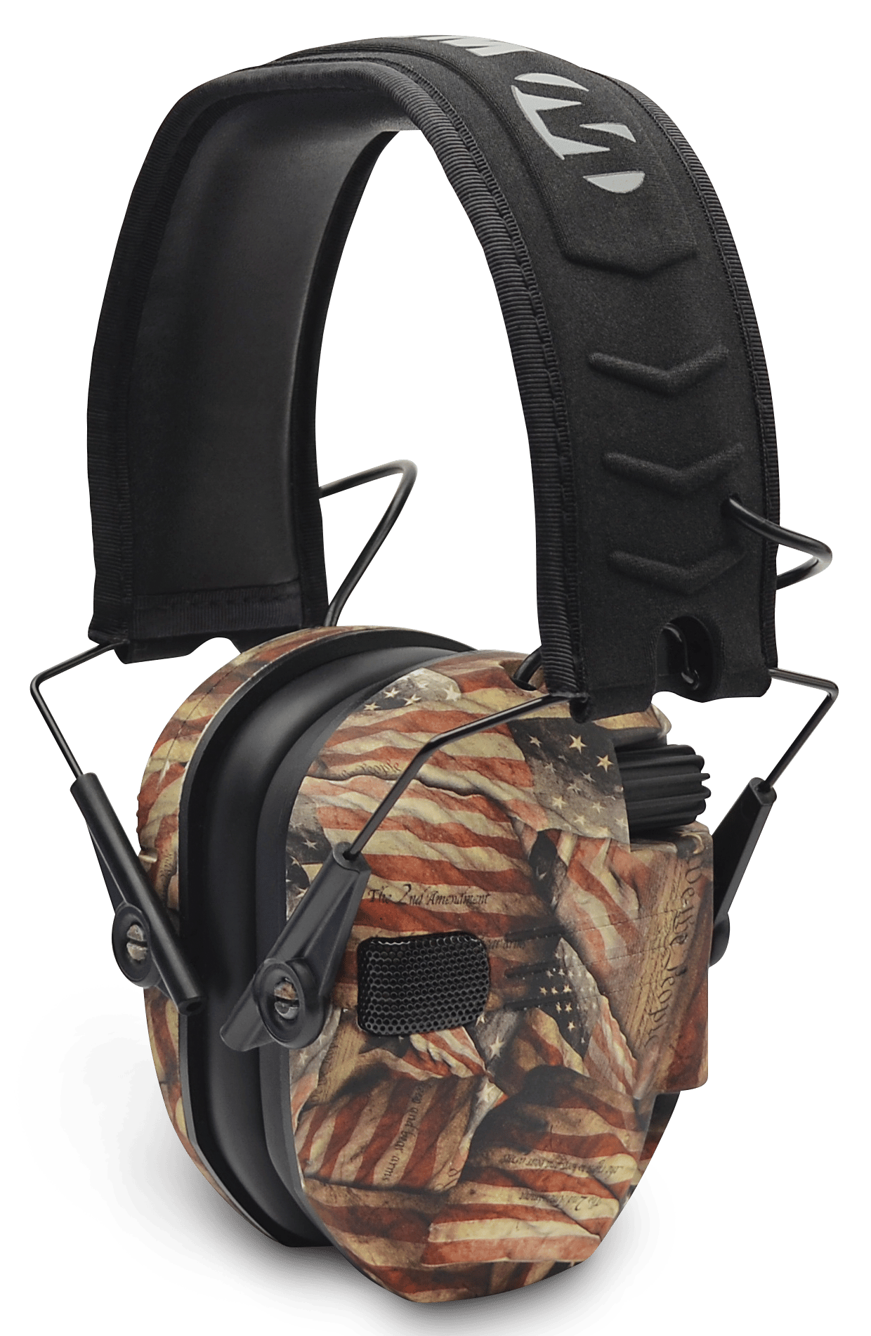 Walker's GWPRSEMBARM Razor Slim Electronic Muff 23 dB Over the Head USA Flag w/Black Polymer